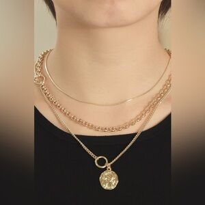 Figure Pendant Layered Hammered Coin Necklace